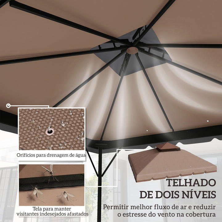 Teto de Substituição para Pérgola 3x3 m Cobertura com Teto Duplo 8 Orifícios de Drenagem e Proteção UPF 30+ APENAS Toldo de Substituição Caqui