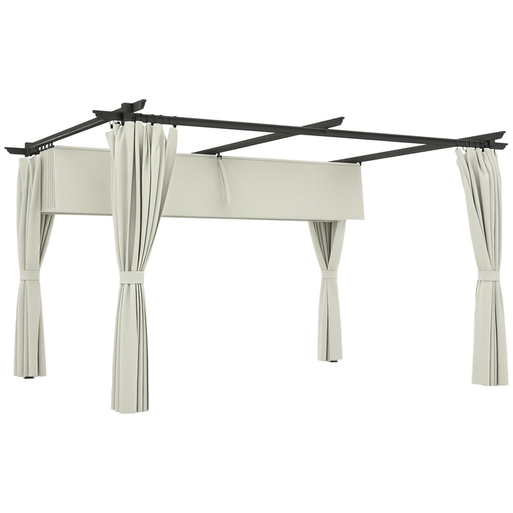 Pérgola com Teto Retrátil 3,9x3x2,2 m Pérgola de Alumínio com Paredes Laterais Tecido de Poliéster Anti UV Resistente a Água Pérgola para Jardim Pátio Creme