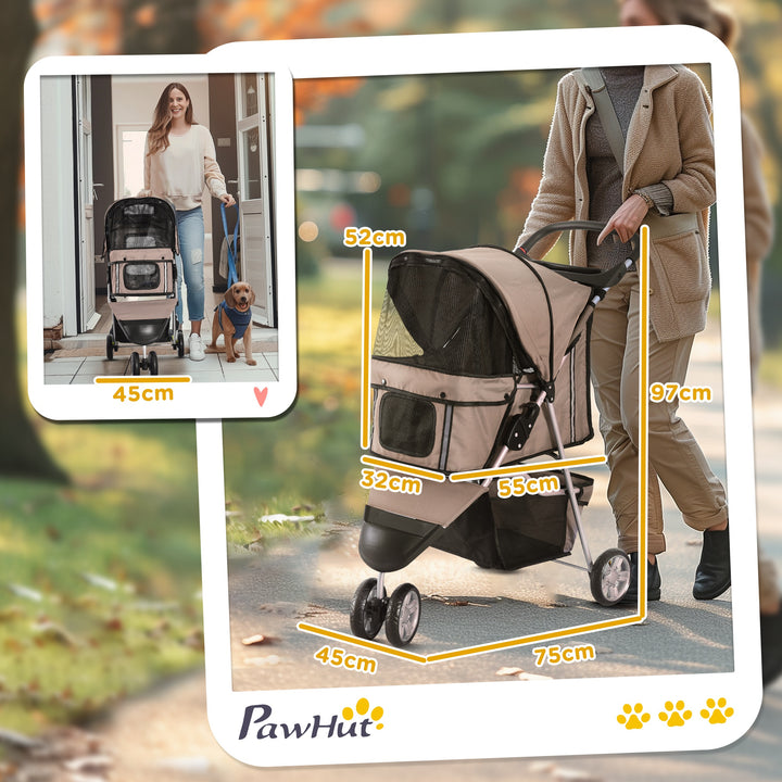 Carrito Dobrável Animais de Estimação para Cão e Gato Carrito Rodas 360º - Cor Castanho Café - 75x45x97 cm