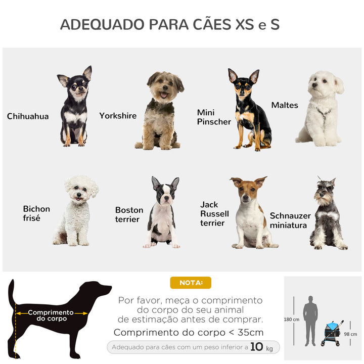 Carrinho para Animais de Estimação 3 em 1 Carrinho para Cães e Gatos Dobrável com Bolsa de Transporte Cesta de Armazenamento e Travão Tecido de Oxford 600D Carga Máxima 15kg 82x49,5x98cm Azul