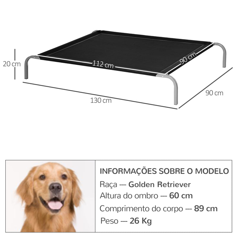 Cama Elevada para Cães e Gatos Cama Transpirável para Animais de Estimação para Dormir e Relaxar com Estrutura de Aço para Interior e Exterior 130x90x20 cm Preto