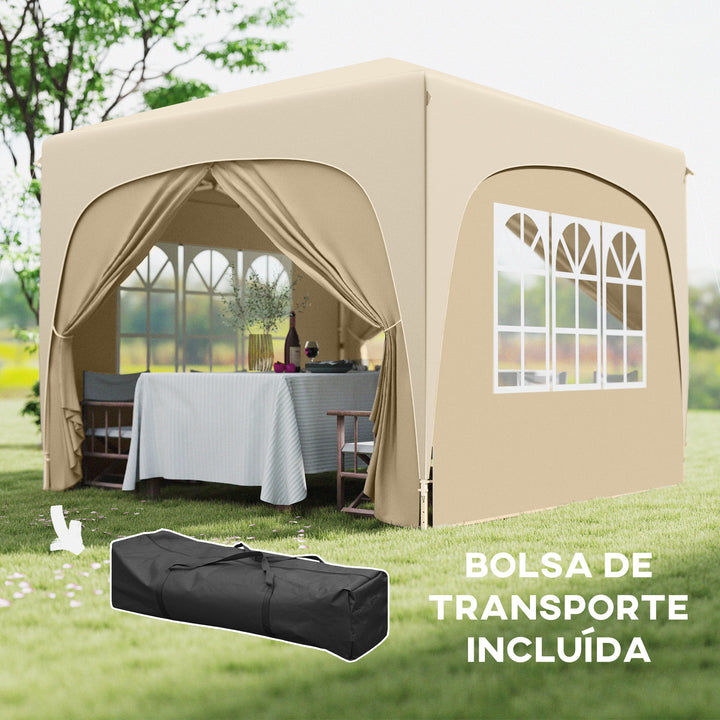 Tenda Dobrável Tenda 3x3 m com Painéis Laterais UPF50+ Tenda de Jardim com Altura Ajustável e Bolsa de Transporte para Campismo Festas Pátio Areia