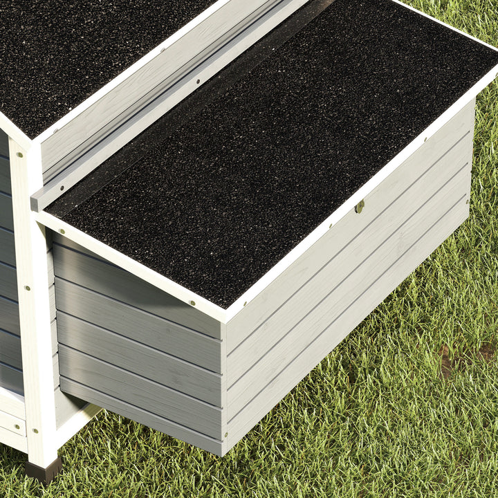 Galinheiro de Madeira para Exterior Casa para Galinhas com 2 Ninhos Bandeja Removível Poleiros Telhado Impermeáve, Casa para 2-4 Galinhas e Coelhos 150x100x96,5 cm Cinzento