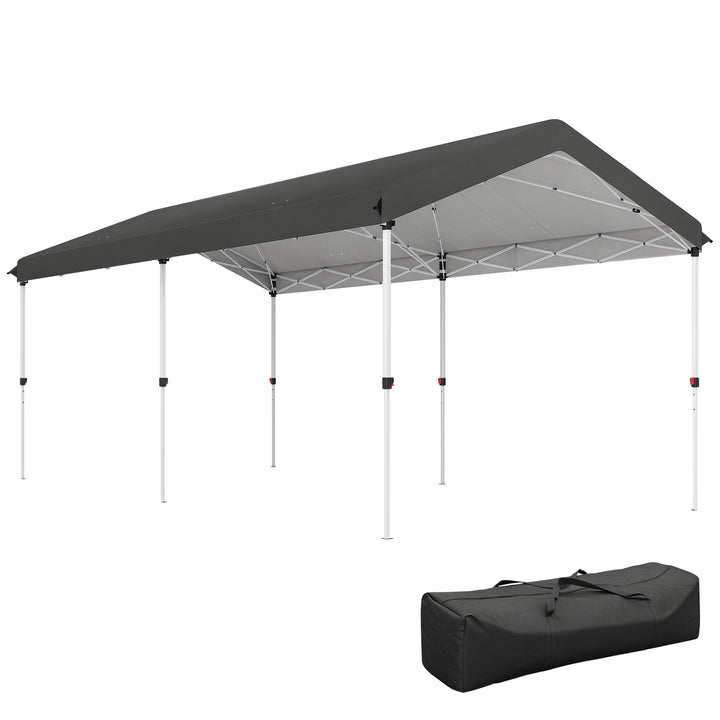 Tenda Dobrável 584x297,5x272 cm Tenda de Jardim com Altura Ajustável em 3 Níveis Proteção UV50+ Impermeável e Bolsa de Transporte Tenda para Exterior Festas Campismo Cinzento Escuro