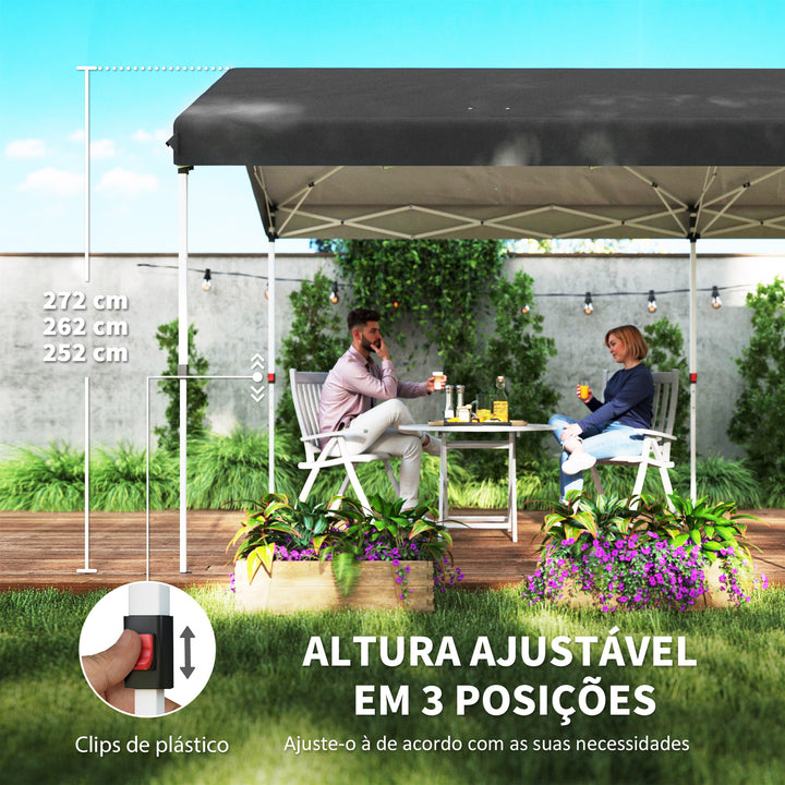 Tenda Dobrável 584x297,5x272 cm Tenda de Jardim com Altura Ajustável em 3 Níveis Proteção UV50+ Impermeável e Bolsa de Transporte Tenda para Exterior Festas Campismo Cinzento Escuro