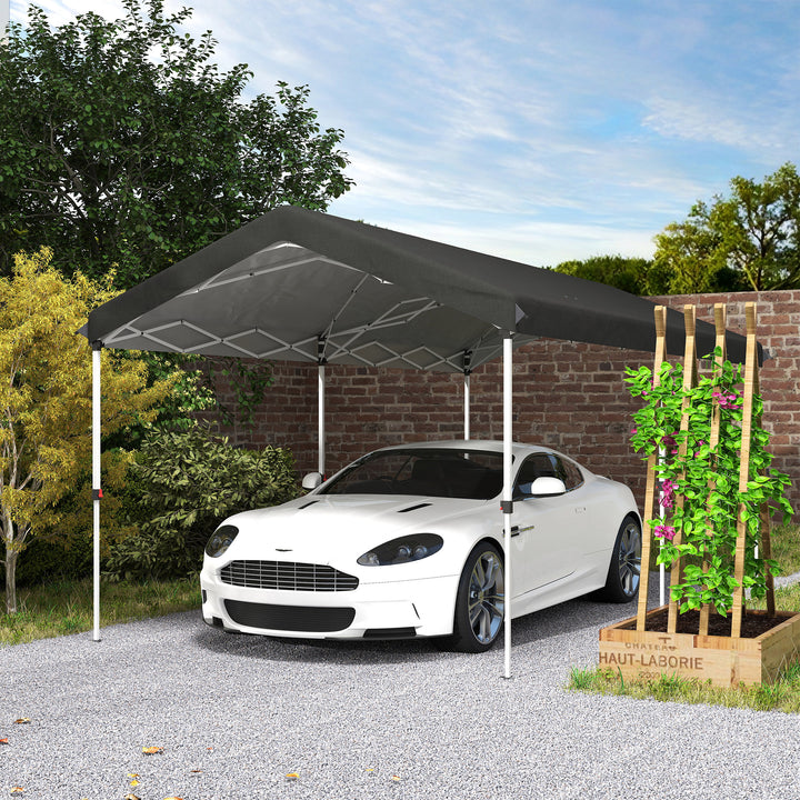 Tenda Dobrável 584x297,5x272 cm Tenda de Jardim com Altura Ajustável em 3 Níveis Proteção UV50+ Impermeável e Bolsa de Transporte Tenda para Exterior Festas Campismo Cinzento Escuro