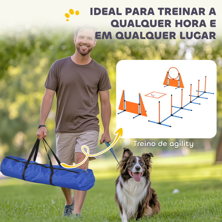 Conjunto de Treino de Agilidade para Cães de 6 Peças Conjunto Agility para Cães com Piquetes para Slalom Zona de Descanso Barreira Anel de Salto e Bolas Laranja