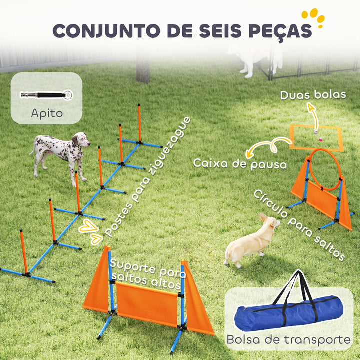 Conjunto de Treino de Agilidade para Cães de 6 Peças Conjunto Agility para Cães com Piquetes para Slalom Zona de Descanso Barreira Anel de Salto e Bolas Laranja