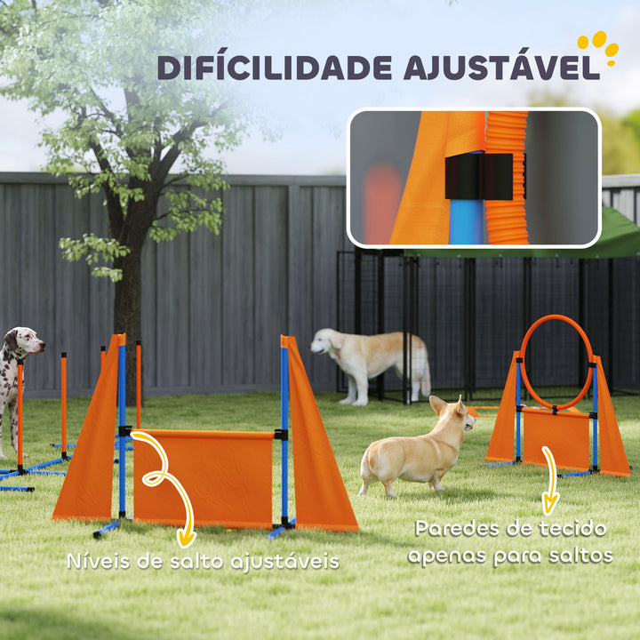 Conjunto de Treino de Agilidade para Cães de 6 Peças Conjunto Agility para Cães com Piquetes para Slalom Zona de Descanso Barreira Anel de Salto e Bolas Laranja