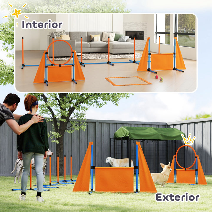 Conjunto de Treino de Agilidade para Cães de 6 Peças Conjunto Agility para Cães com Piquetes para Slalom Zona de Descanso Barreira Anel de Salto e Bolas Laranja
