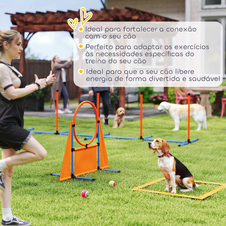 Conjunto de Treino de Agilidade para Cães de 6 Peças Conjunto Agility para Cães com Piquetes para Slalom Zona de Descanso Barreira Anel de Salto e Bolas Laranja