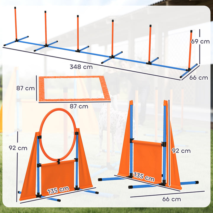 Conjunto de Treino de Agilidade para Cães de 6 Peças Conjunto Agility para Cães com Piquetes para Slalom Zona de Descanso Barreira Anel de Salto e Bolas Laranja