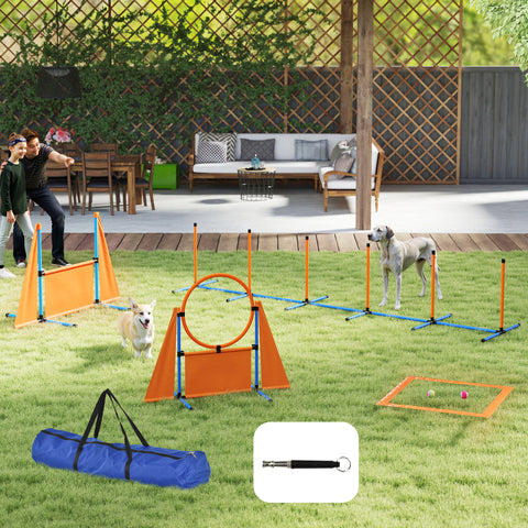 Conjunto de Treino de Agilidade para Cães de 6 Peças Conjunto Agility para Cães com Piquetes para Slalom Zona de Descanso Barreira Anel de Salto e Bolas Laranja