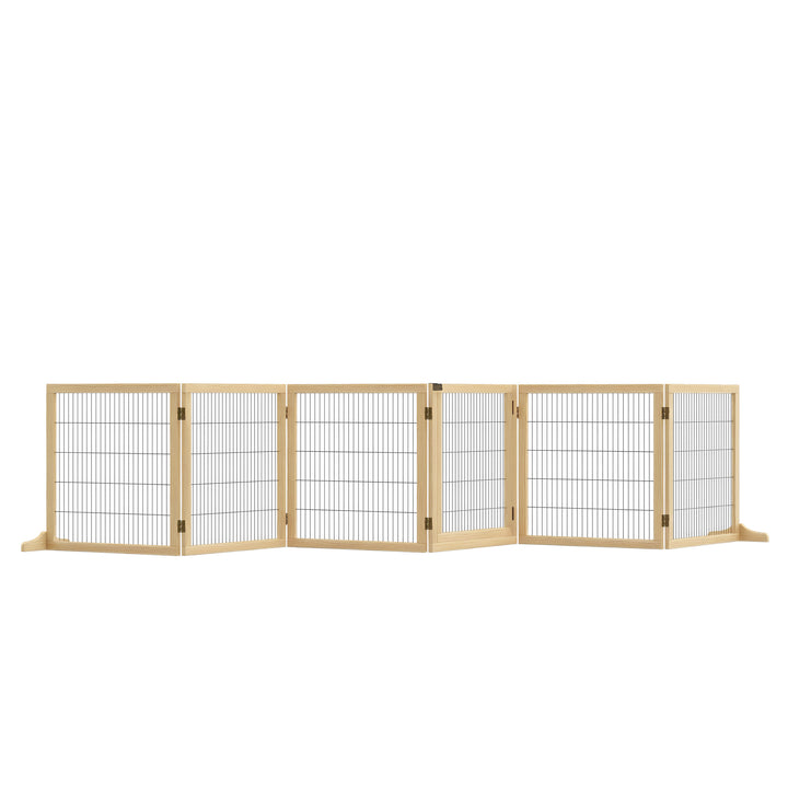 Barreira de Segurança para Cães de Madeira Dobrável para Escadas e Portas Grade para Cães Pequenos e Médios com 6 Painéis com Suporte de Pé para Interiores 432x36x70 cm Madeira
