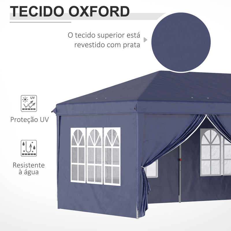 Tenda para Festas 585x295x270 cm com Paredes Laterais Amovíveis Tenda Dobrável com 2 Portas com Fecho de Correr 4 Janelas e Bolsa de Transporte Azul