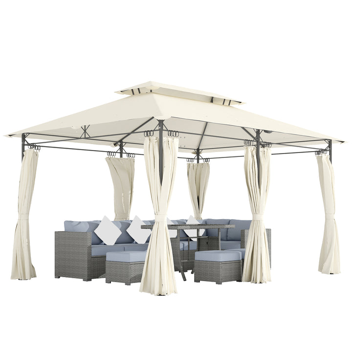 Pérgola de Jardim 397x297x265 cm Pérgola de Exterior com Teto Duplo Paredes Laterais Resistente a Água Pérgola para Pátio Creme