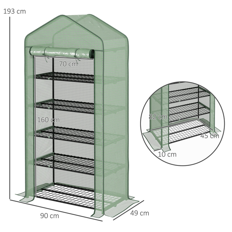 Estufa de Jardim de 5 Prateleiras Estufa Resistente com 1 Porta com Fecho de Correr Anti-UV Desenhho Alargado e Prateleiras para Cultivo de Plantas em Terraço Pátio 90x49x193 cm Verde