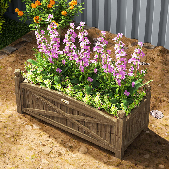 Floreira de Madeira Elevada Horta Urbana de Madeira para Cultivar Plantas Flores Ervas Floreira Retangular para Jardim Varanda 90x39x37 cm Castanho Escuro