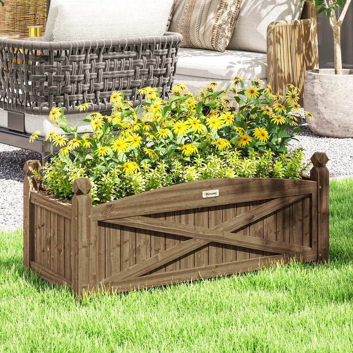 Floreira de Madeira Elevada Horta Urbana de Madeira para Cultivar Plantas Flores Ervas Floreira Retangular para Jardim Varanda 90x39x37 cm Castanho Escuro