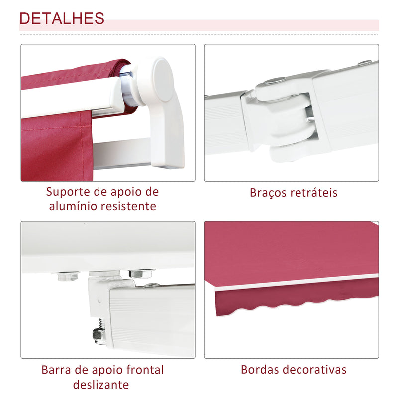 Toldo Manual 395x245 cm Toldo de Varanda Pátio com Manivela de Alumínio e Tecido de Poliéster 280 g/m² Vinho