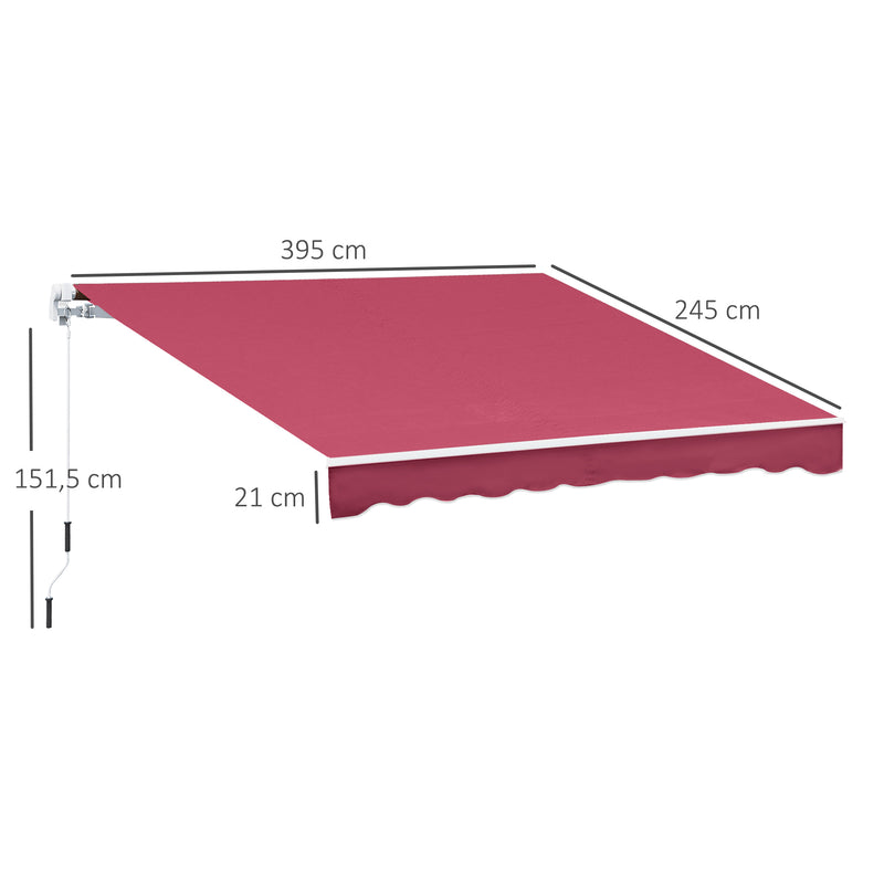 Toldo Manual 395x245 cm Toldo de Varanda Pátio com Manivela de Alumínio e Tecido de Poliéster 280 g/m² Vinho