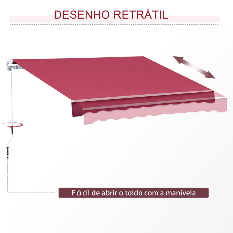 Toldo Manual 395x245 cm Toldo de Varanda Pátio com Manivela de Alumínio e Tecido de Poliéster 280 g/m² Vinho