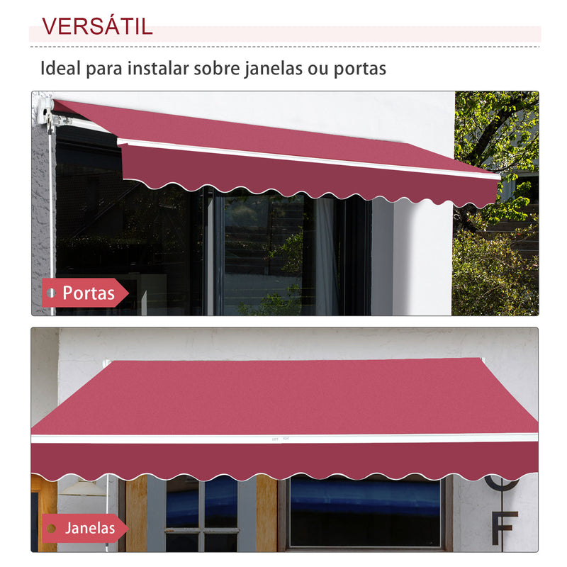 Toldo Manual 395x245 cm Toldo de Varanda Pátio com Manivela de Alumínio e Tecido de Poliéster 280 g/m² Vinho