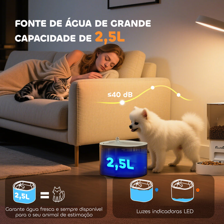 Comedero Automático para Gato Dispensador de Comida para Gatos e Cães de 3 L com Controlo por App (1-10 Refeições por Dia) Filtros e Luz LED Conjunto de Comedero e Bebedouro Automático Silencioso com Cabo USB ou Pilhas