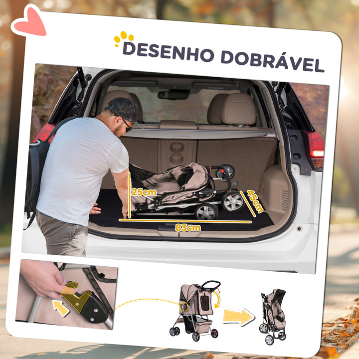 Carrinho para animais de estimação Dobrável Café 75 x 45 x 97 cm