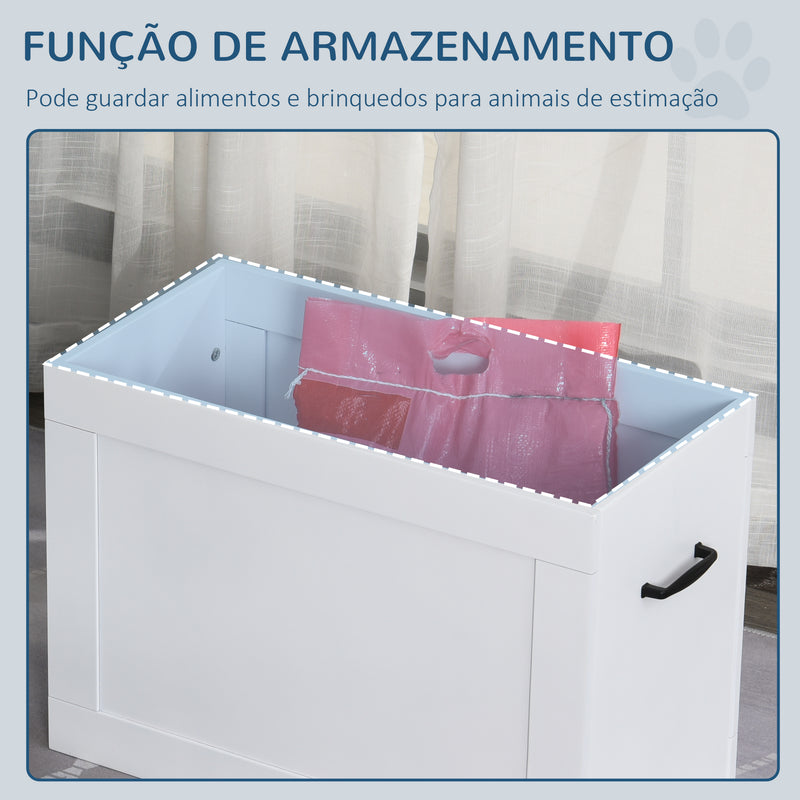 Comedouro Elevado para Cães Comedouro para Cães com 2 Tigelas de Aço Inoxidável e Espaço de Armazenamento Oculto 60x30x41 cm Branco