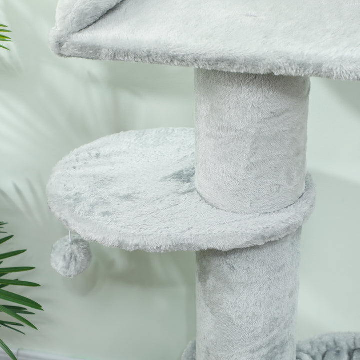 Arranhador para Gatos 103,5 cm Torre para Gatos com Cama Rede Plataforma Poste de Sisal Extra Grosso Bola Pendurada Cinza Claro