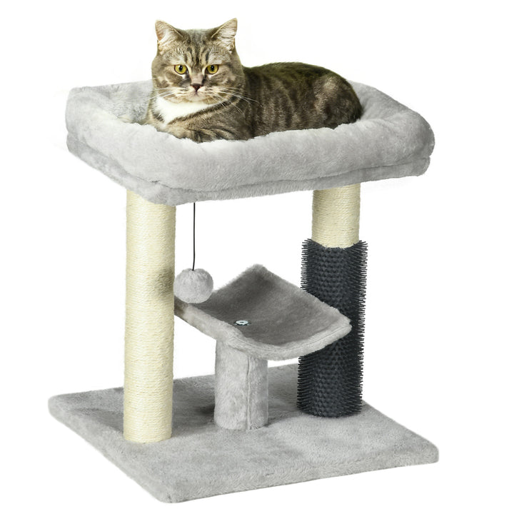 Arranhador para Gatos Arranhador Pequeno para Gatos Altura 48 cm com 2 Postes de Arranhar Cama Plataforma em U e Escova Bola Suspensa 40x40x48 cm Cinza