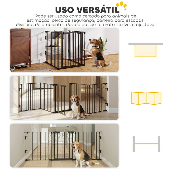 Barreira de Segurança para Animais de Estimação Barreira Dobrável de 5 Painéis com Fechadura Inteligente para Corredor Escada 300x74,5 cm Preto
