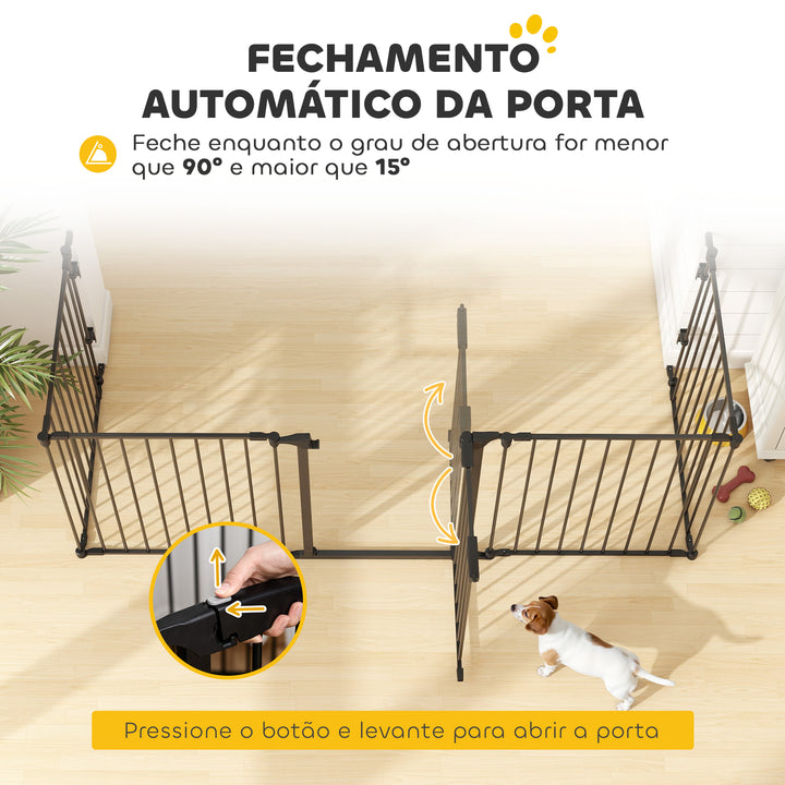 Barreira de Segurança para Animais de Estimação Barreira Dobrável de 5 Painéis com Fechadura Inteligente para Corredor Escada 300x74,5 cm Preto