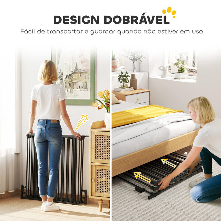 Barreira de Segurança para Animais de Estimação Barreira Dobrável de 5 Painéis com Fechadura Inteligente para Corredor Escada 300x74,5 cm Preto