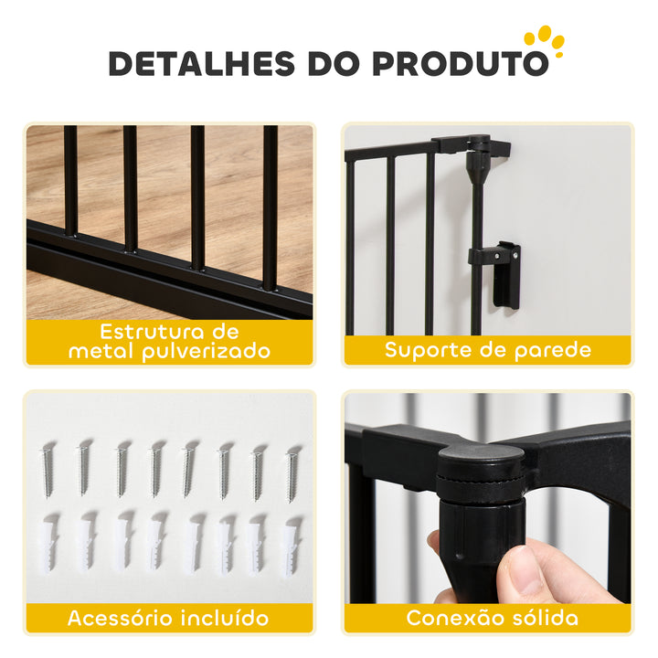 Barreira de Segurança para Animais de Estimação Barreira Dobrável de 5 Painéis com Fechadura Inteligente para Corredor Escada 300x74,5 cm Preto