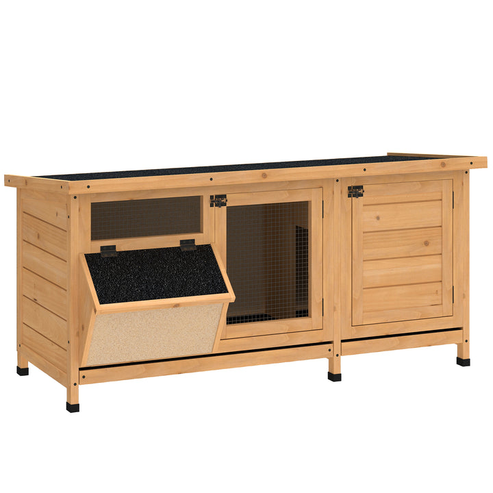 Coelheira de Madeira Gaiola para Coelhos com Telhado Asfáltico Rebatível Portas com Fecho Bandejas Removíveis e Comedouro Coelheira para Exterior 112x50x54 cm Madeira
