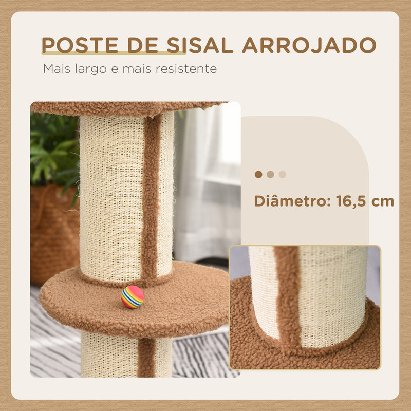 Arranhador para Gatos Altura 91 cm Arranhador para Gatos de 3 Níveis com Ninho Plataforma e Poste de Sisal 45x45x91 cm Marrom Claro