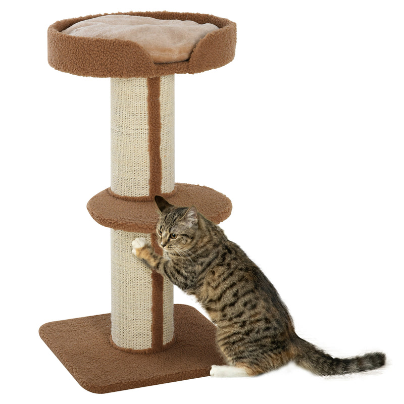 Arranhador para Gatos Altura 91 cm Arranhador para Gatos de 3 Níveis com Ninho Plataforma e Poste de Sisal 45x45x91 cm Marrom Claro