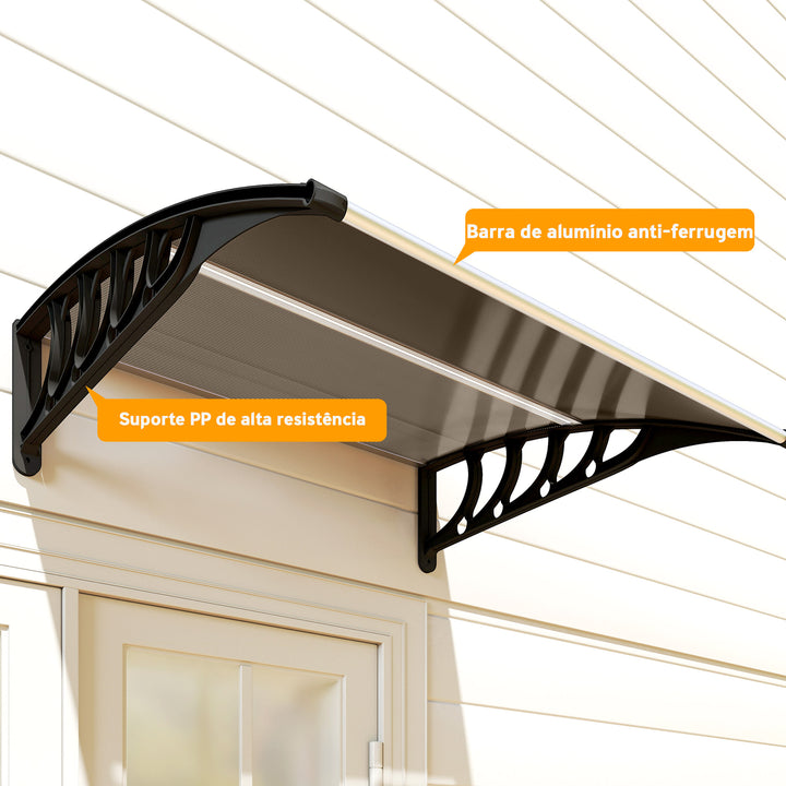Marquise para Portas e Janelas 100x100x26cm Marquise com Proteção para Sol e Chuva com Painéis de Policarbonato Preto e Marrom