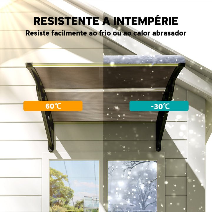 Marquise para Portas e Janelas 100x100x26cm Marquise com Proteção para Sol e Chuva com Painéis de Policarbonato Preto e Marrom