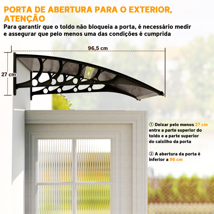 Marquise para Portas e Janelas 100x100x26cm Marquise com Proteção para Sol e Chuva com Painéis de Policarbonato Preto e Marrom