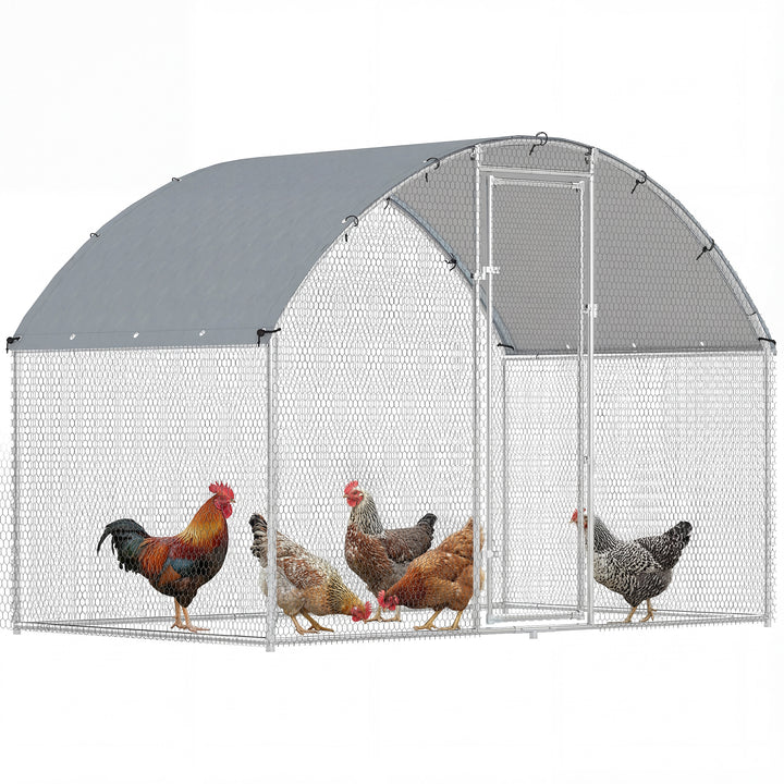 Galinheiro para Exterior 2,8x1,7x1,9 m 4,7 m² Galinheiro de Aço Galvanizado com Cobertura em Tecido Oxford Anti-UV e Impermeável Porta e Fechos Gaiola para 5-8 Galinhas Prata