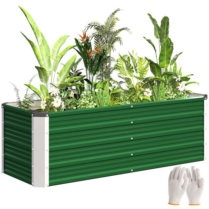 Caixa de Plantio de Aço com Luvas Caixa de Plantio Retangular para Cultivos de Plantas Flores para Terraço Jardim Exterior 125x47x40cm Verde