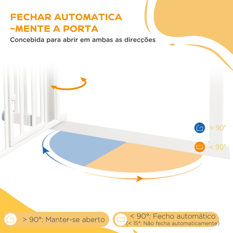 Barreira de Segurança para Cães com Porta Pequena Barreira para Animais de Estimação Extensível com Fechamento Automático e Sistema Duplo de Bloqueio 74-101x104,1 cm Branco