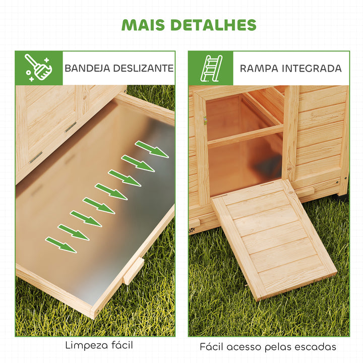 Galinheiro de Madeira para Exterior Abrigo para Galinhas com 2 Ninhos Bandeja Removível Poleiros, Telhado Impermeável Casa para 2-4 Galinhas e Coelhos 150x100x96,5 cm Madeira