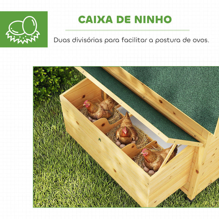 Galinheiro de Madeira para Exterior Abrigo para Galinhas com 2 Ninhos Bandeja Removível Poleiros, Telhado Impermeável Casa para 2-4 Galinhas e Coelhos 150x100x96,5 cm Madeira