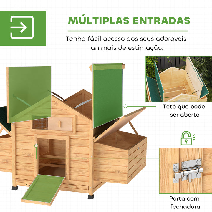 Galinheiro de Madeira para Exterior Abrigo para Galinhas com 2 Ninhos Bandeja Removível Poleiros, Telhado Impermeável Casa para 2-4 Galinhas e Coelhos 150x100x96,5 cm Madeira