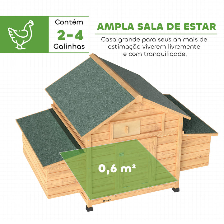 Galinheiro de Madeira para Exterior Abrigo para Galinhas com 2 Ninhos Bandeja Removível Poleiros, Telhado Impermeável Casa para 2-4 Galinhas e Coelhos 150x100x96,5 cm Madeira