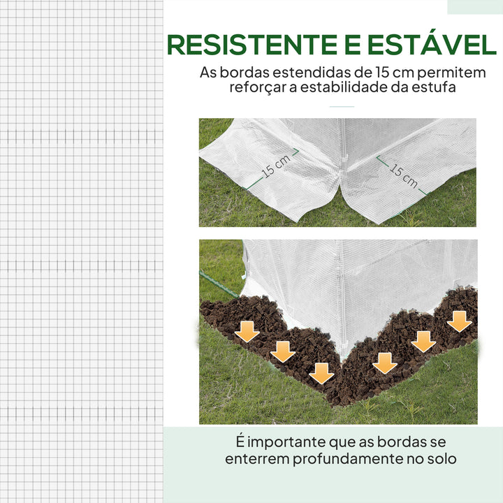 Cobertura de Estufa de Túnel 3x2x2m Cobertura de Substituição de Estufa Polietileno com 6 Janelas e Portas Enroláveis Proteção de Plantas para Jardim Branco